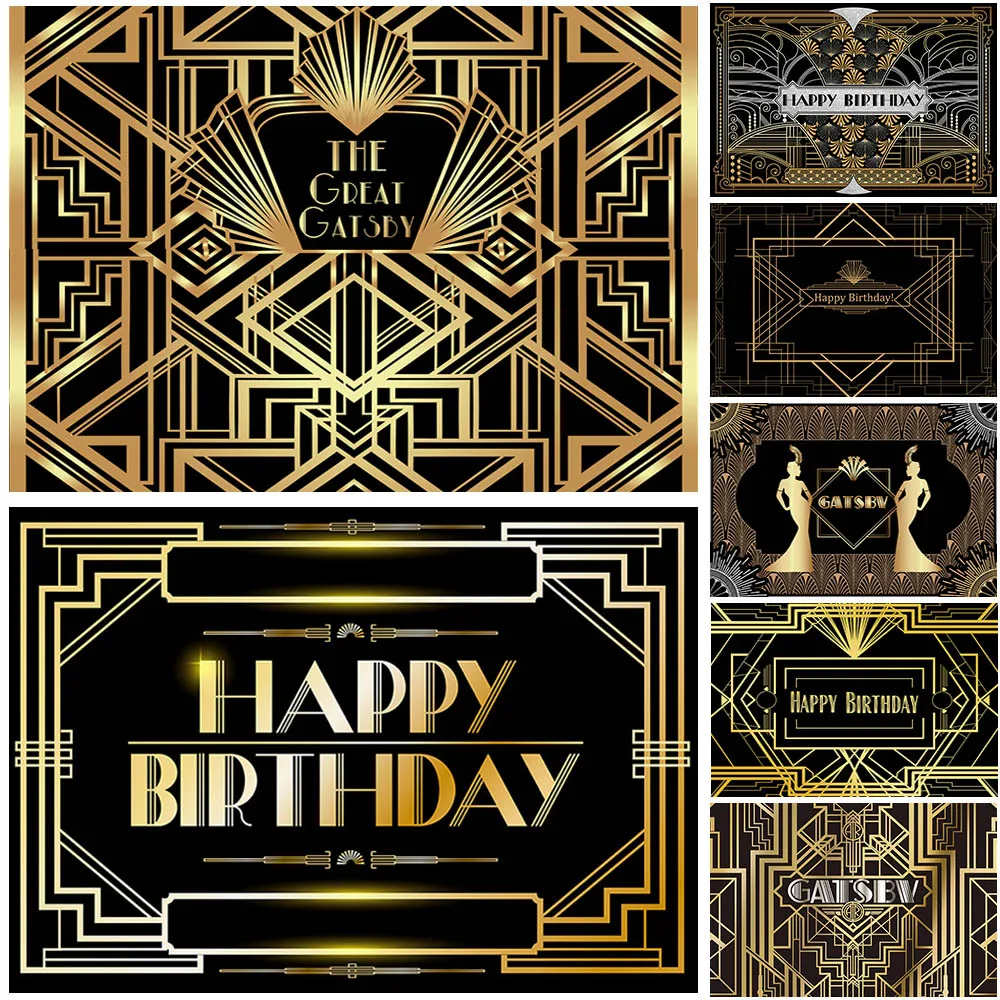 Grand Gatsby thème fête d'anniversaire arrière-plan photographie ligne  dorée noire personnaliser fête d'anniversaire décor arrière-plan bannière -  AliExpress, image size:1000x1000