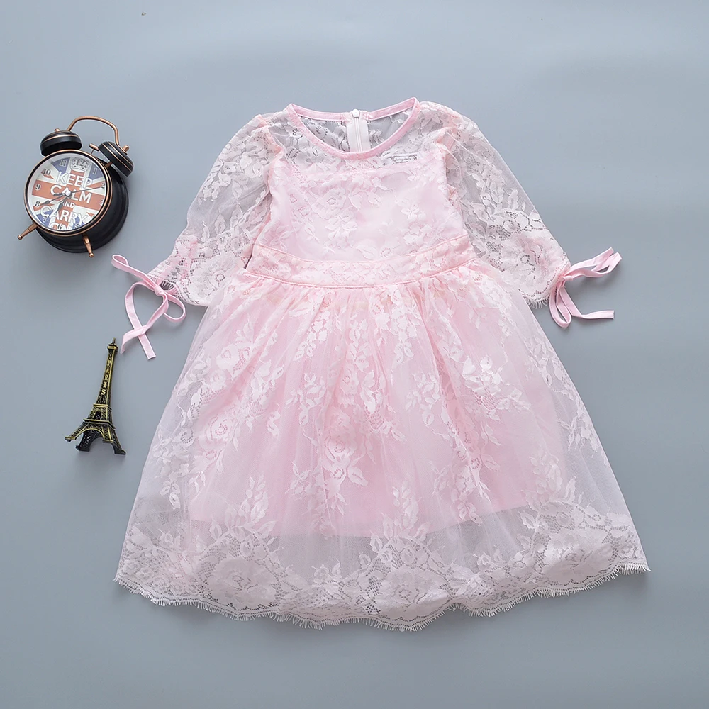 

Kids Baby Girl Dresses 2019 New Lace Girls Clothes Pink Short sleeves Princess Children Summer Clothes Girls Dress