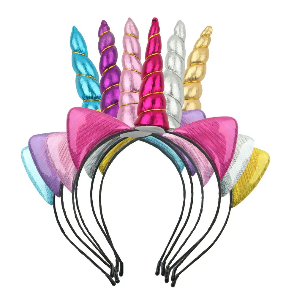 Модные Разноцветные вечерние повязки на голову с мультяшными ушками единорога и кота; модные милые детские повязки на голову на день рождения; аксессуары для волос