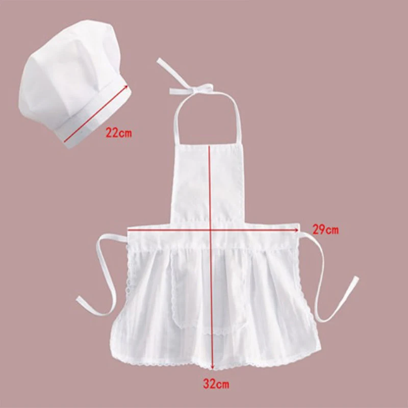 Ensemble de chapeaux de chef en coton mélangé pour enfants, tablier de chef mignon, costume de cuisinier blanc pour bébé, accessoire de photographie de photos, petit tablier de chapeau