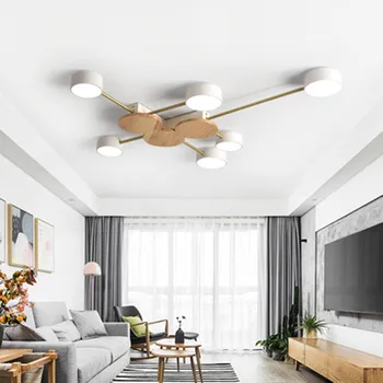 

Nordic Style Designer LED Metal Ceiling Lights For Living Room Modern Surface Mounted Wooden Bedroom Lighting Fixtures