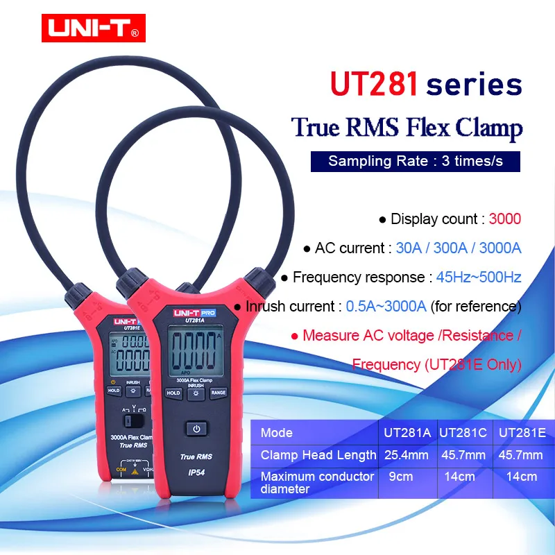UNI-T True RMS Смарт AC гибкий клещи 3000A мультиметр Амперметр Напряжение Ток Сопротивление Частота UT281A/UT281C/UT281E