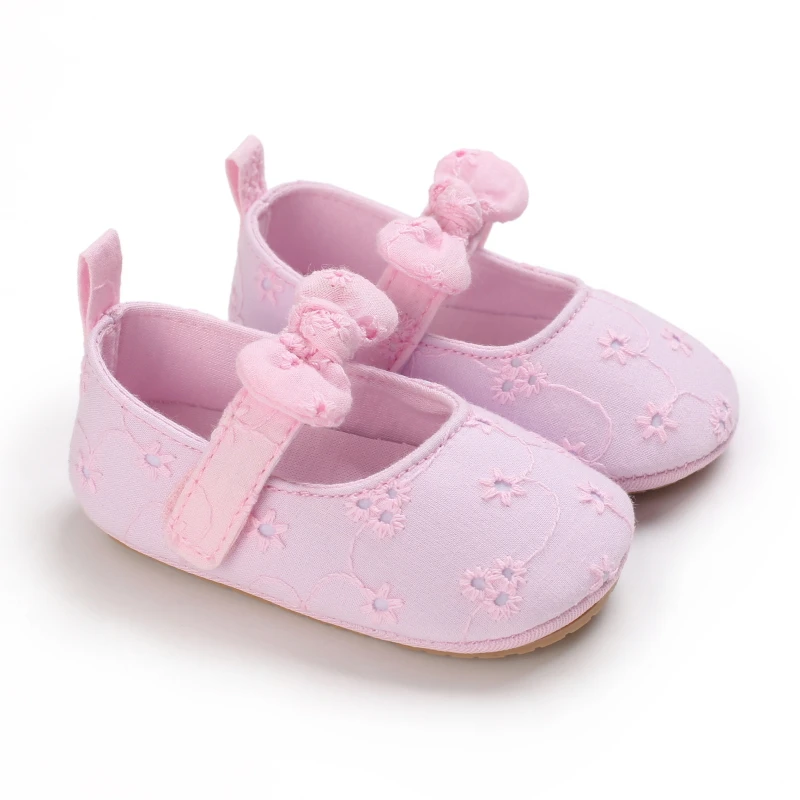 Infant Newborn Baby Girls Princess Non-Slip Floral Border Shoes Toddler Baby Soft PU Leather Prewalker Shoes Solid First Walkers