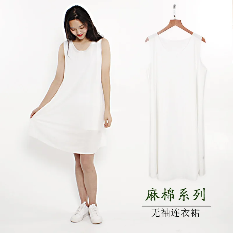 

30051 Origional Summer Goddess Hipster Sleeveless Medium-length Skirt Viscose Hemp Cotton Seemless Dress Elegant