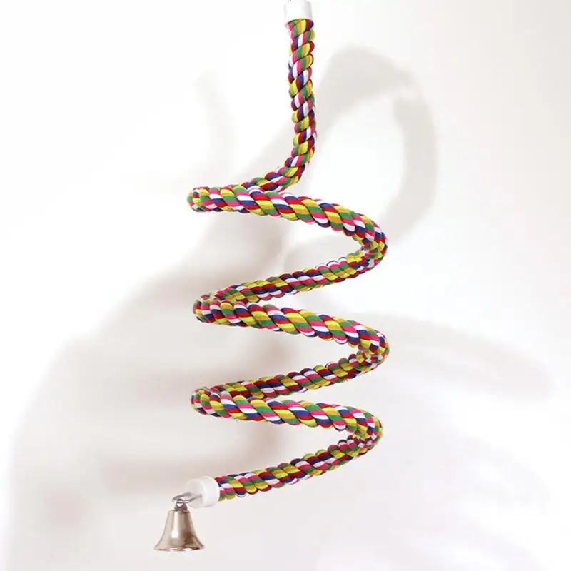 160 см жердочка для птицы Игрушка спиральная хлопковая Веревка Жевательная планка для лазанья, для попугаев стоячие игрушки с бубенчиками