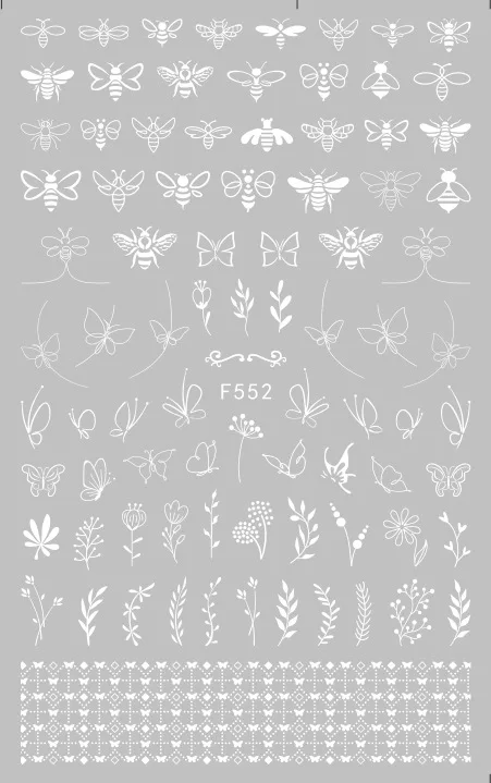 F552 White 1 шт стикер для ногтей черный/белый/Золотой/Серебряный круг Геометрическая линия 3D стикер для дизайна ногтей Клей слайдер стикер - Цвет: F552 White