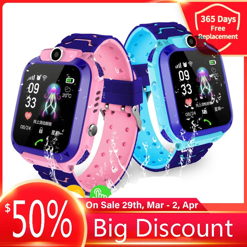 Reloj inteligente con llamadas para niños y niñas, pulsera de teléfono SOS, tarjeta Sim, foto, impermeable, IP67, regalo, 2020