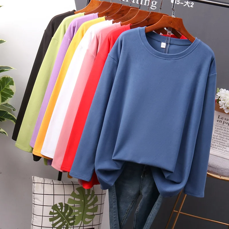 4XL Oversize Sexy Casual T-shirt Women 100% Cotton Long Sleeve T Shirt Women Korea Loose Full Tee Shirt Femme 2021 Tops Autumn white t shirt for men