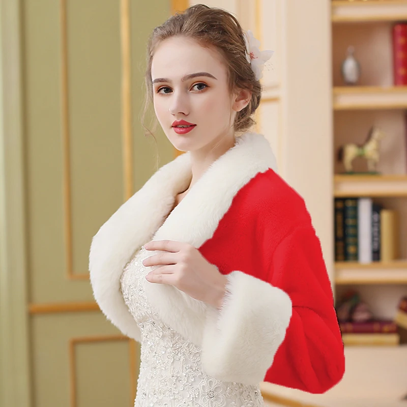 Женское зимнее теплое рождественское пальто Санта-Клауса, красное и белое плотное Женское пальто из искусственного меха, вечерние куртки-болеро