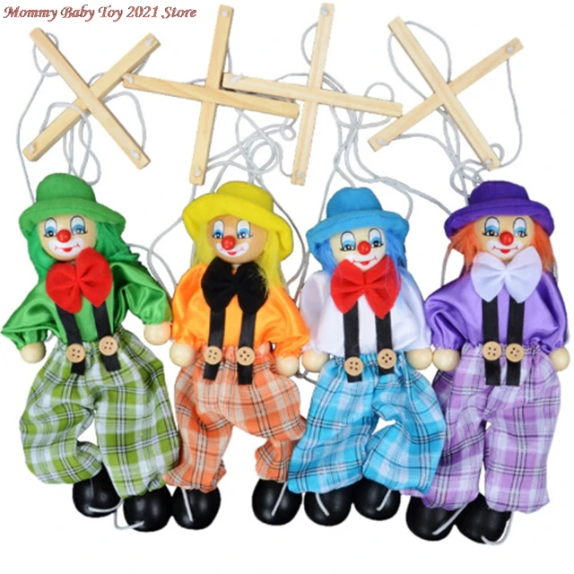 25cm Vintage Muppets Baby Toys Hand Finger Puppets Clown Wooden Marionette Toy Joint Activity Doll Funny Traditions Classic Toy 2