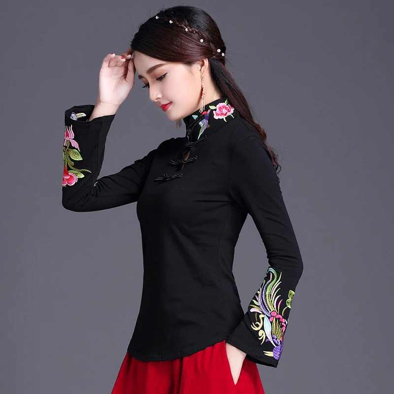 Skup Top cheongsam tradycyjne chińskie ubrania dla kobiet z długim rękawem Plus rozmiar 5XL koszula bawełniana ubrania vintage koszulka bluzka koszula