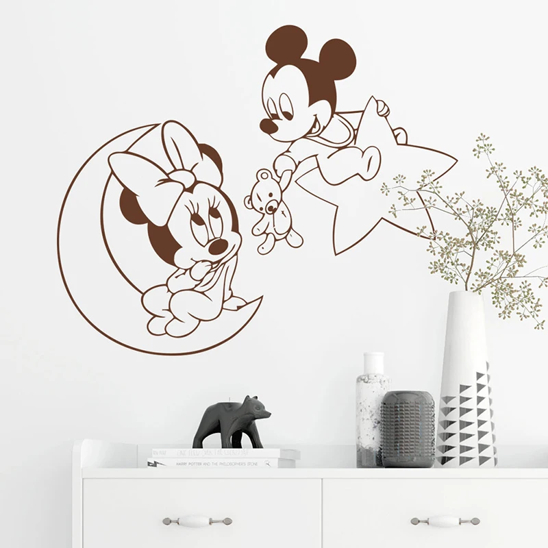 Cartoon Disney Mickey Minnie Mouse Wall Stickers For Home Decor Living Room Kids Room Decoration Vinyl Mural Wall Art DIY Decals