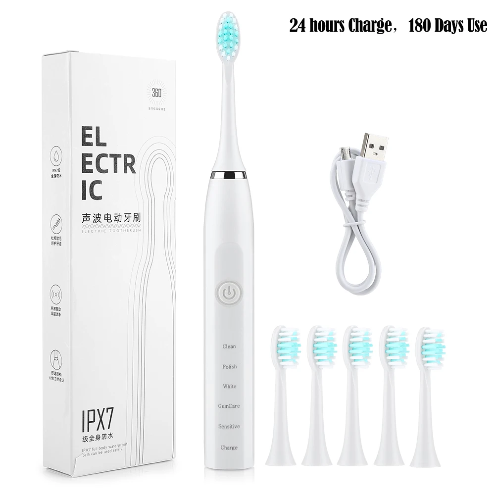 Sonic Electric Toothbrush Oral Gum Massage Brush 5 Mode 4 Speed USB