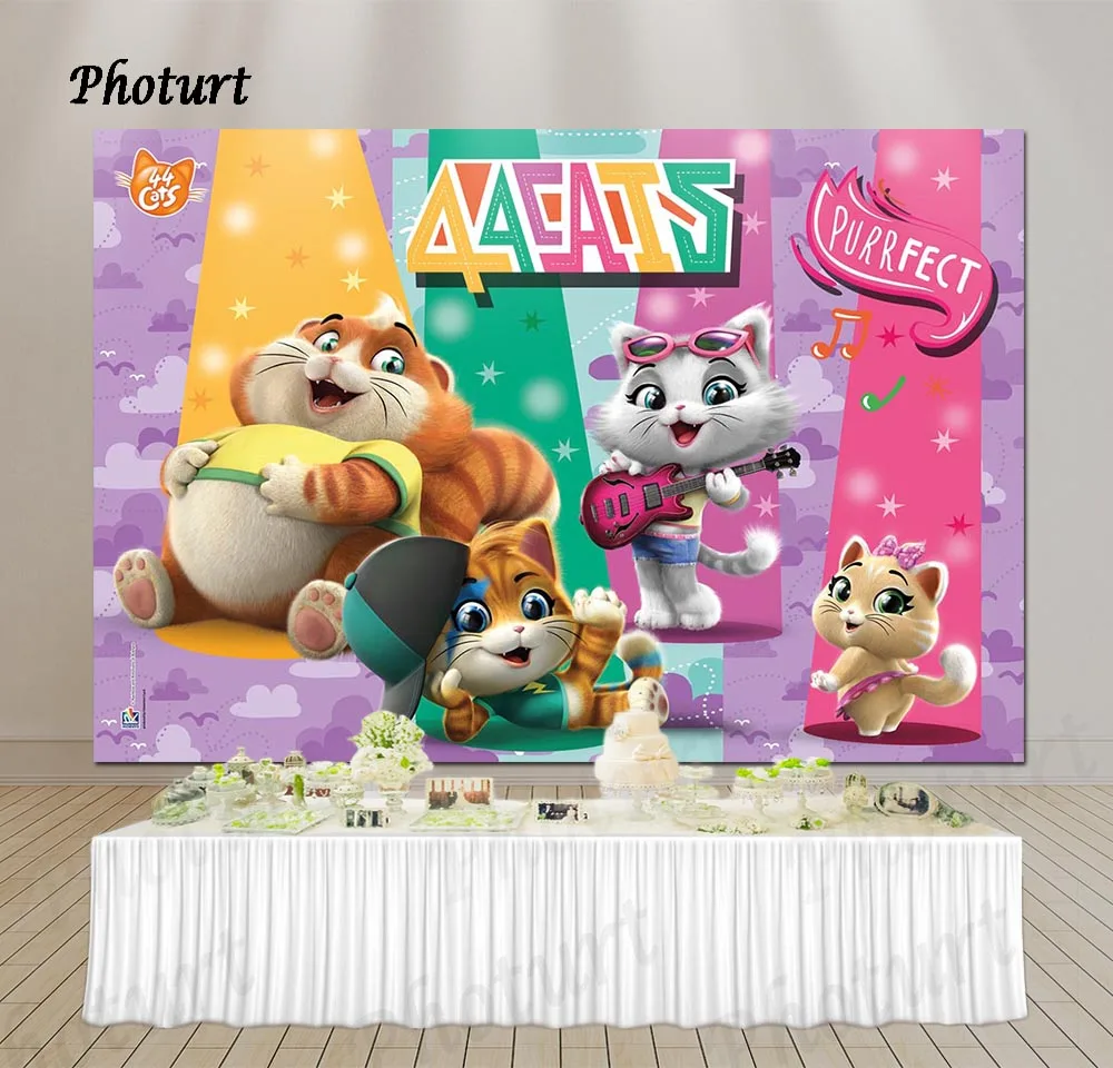 PHOTURT 44 кошки фон для девочек День рождения украшения в розовую полоску музыка