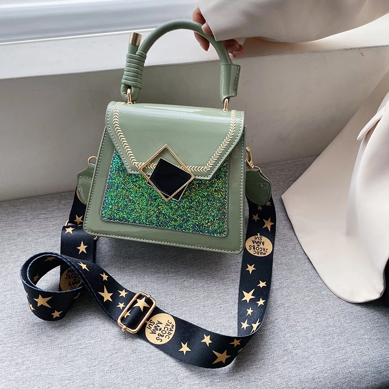 

new Smooth Shiny PU Leather Crossbody Bags For Women 2020 Small Totes With Metal Handle Lady Shoulder Messenger Bag Handbags