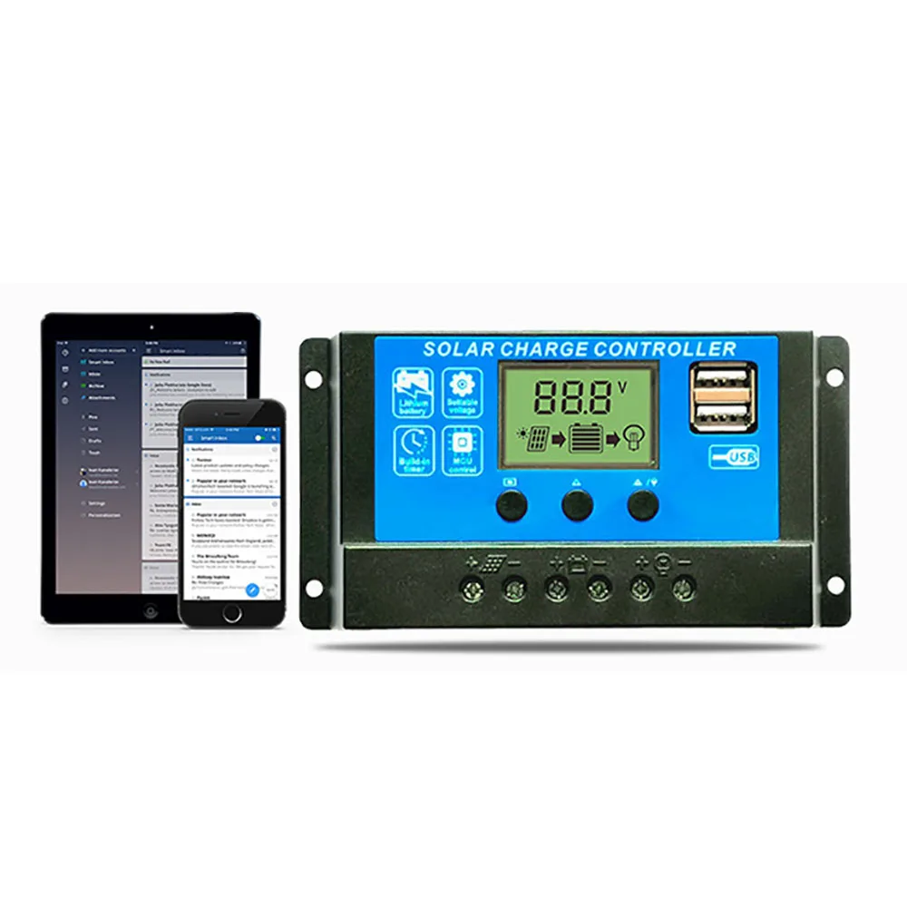 10A 20A 30A PWM регулятором солнечного заряда контроллер 12V 24V Автоматический Двойной USB