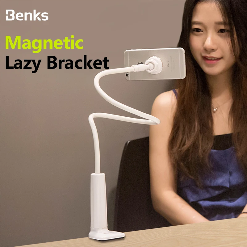 Benks Lazy Bracket Flexible 360 Clip Rotation Magnetic Phone Stand For iPhone Samsung Universal Sma
