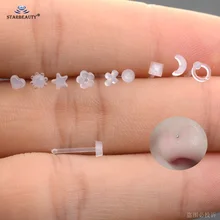 6pcs 20G Suave Limpar Coração Daith Tragus Helix Piercing No Nariz Parafuso Prisioneiro Da Estrela Da Lua para Lábio Cartilagem Da Orelha Piercing nariz Piercing No Nariz Acrílico(China)