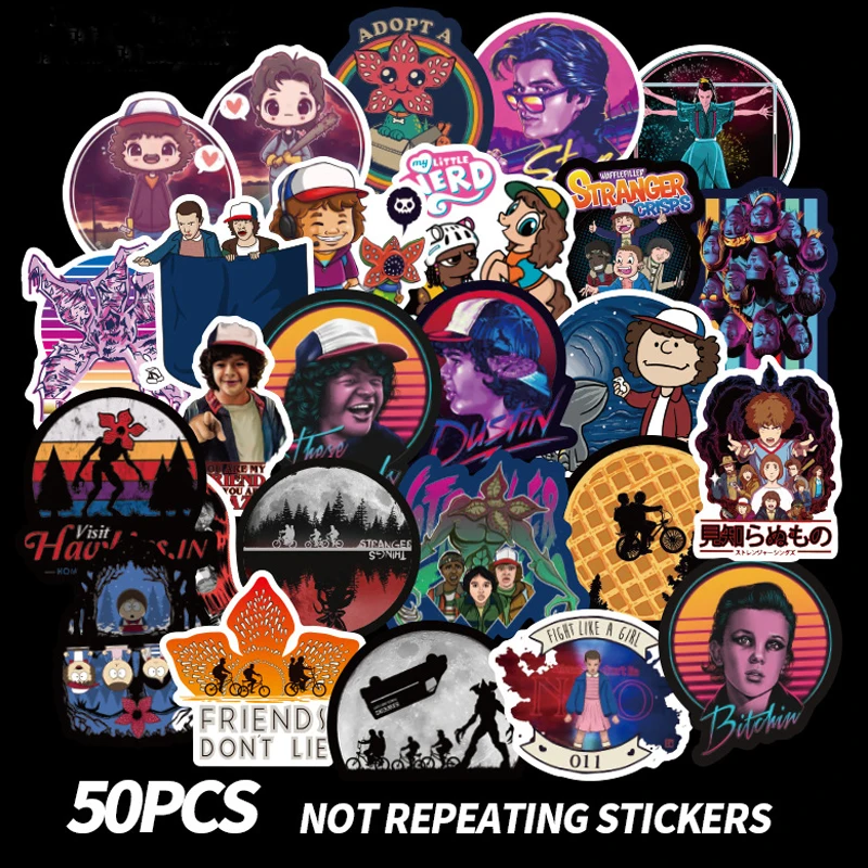 

50pcs Movie Stranger Thing Eleven Sticker Cosplay Props Suitcase Decal Sticker Cartoon Motorcycle DIY Accessories Stickers