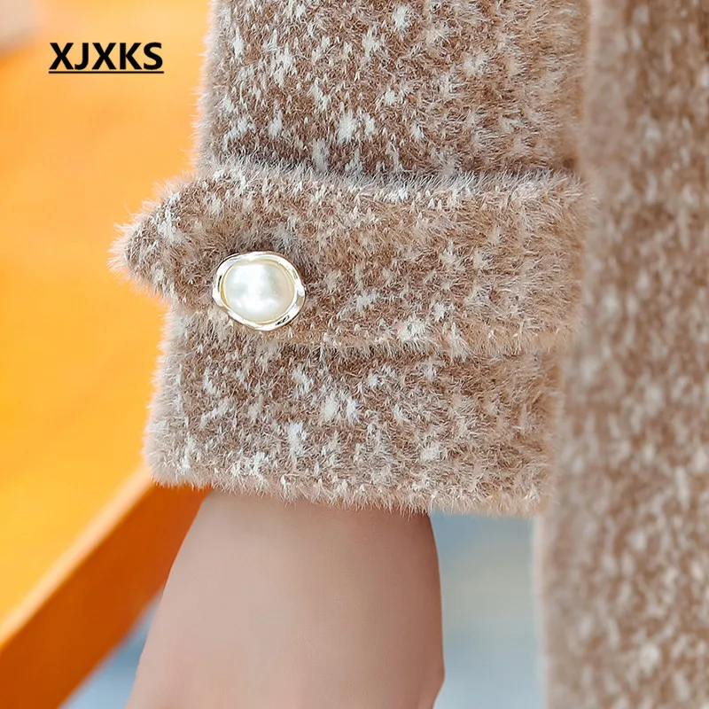 XJXKS High-end, Женский кашемировый шарф, для женщин, длинное шерстяное пальто зимняя, модная новинка, с отворотом, высокое качество однобортное пальто женское пальто