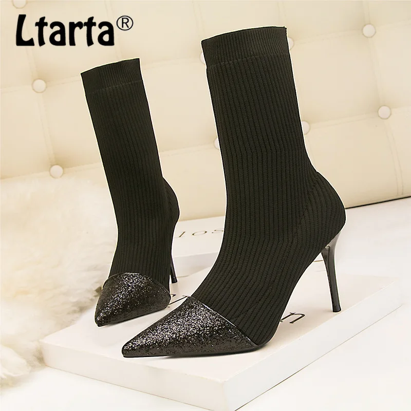 Autumn and winter new women's boots stretch socks boots high heels knit
