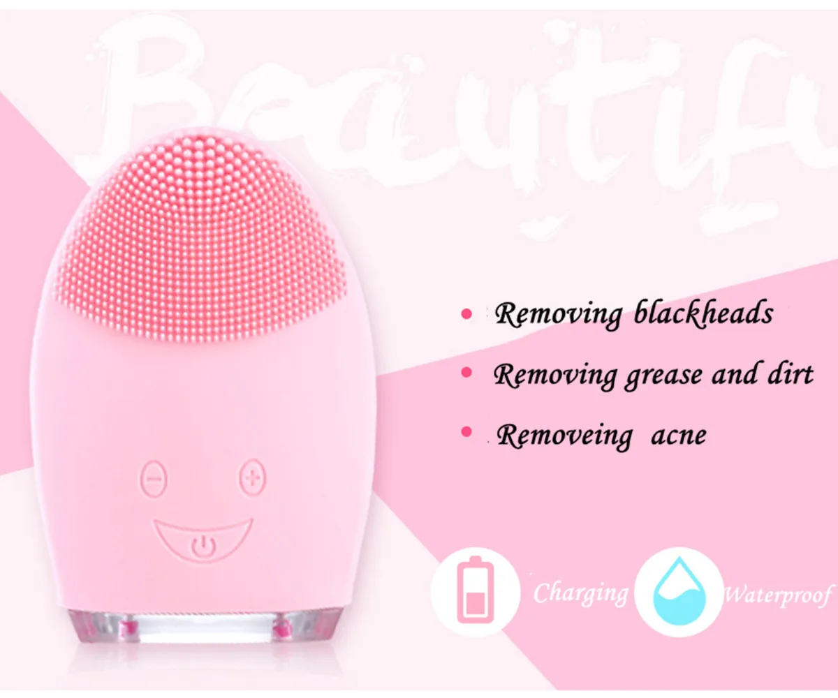 pink Электрическая силиконовая Очищающая щетка для лица, Соник, массаж, USB, перезаряжаемая, ультра звуковая, водонепроницаемая, очиститель пор для лица - Цвет: pink