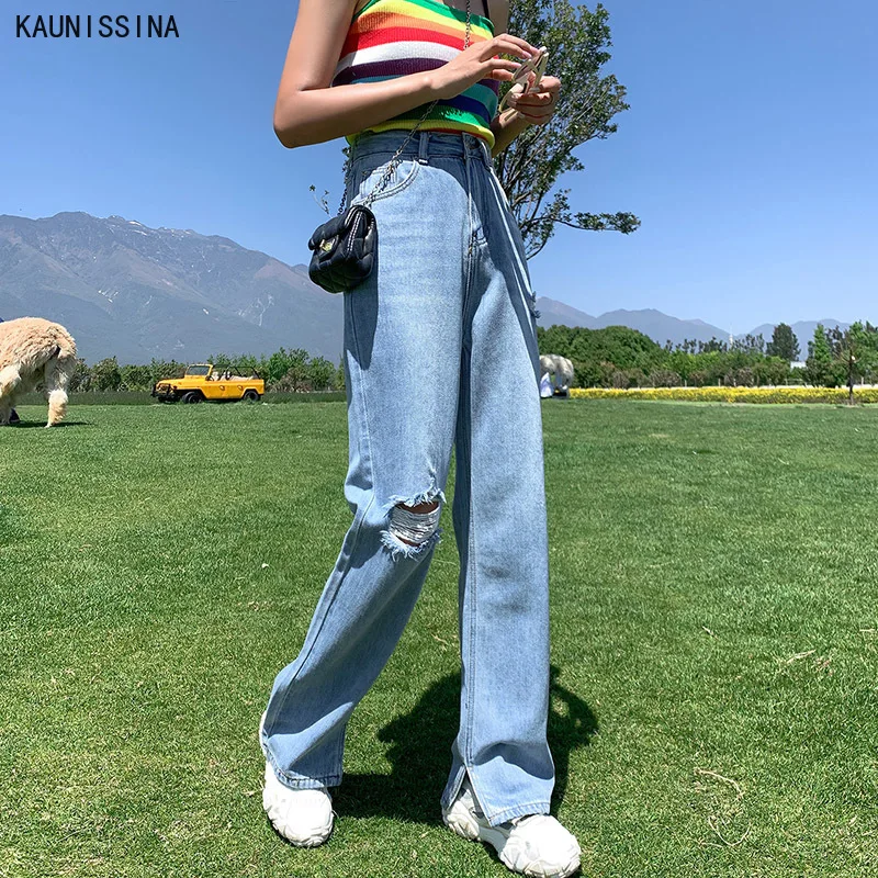 

Women Jeans Pants Leisure Loose High Waist Vintage Wide Leg Jeans Women Jean Korean Style All-match Simple Full-length Toursers