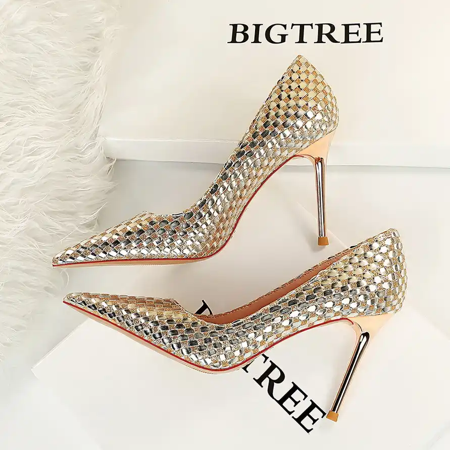 Bigtree女性パンプスハイヒール女性の靴グリッター女性の靴セクシーな結婚式の靴champagnシルバーファムパンプス レディースパンプス Aliexpress