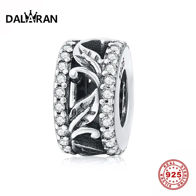 

DALARAN 100% 925 Sterling Silver Stopper Beads CZ Clear Leaf Hollow Spacer Charming Fit Original Charm Bracelet Jewelry Making