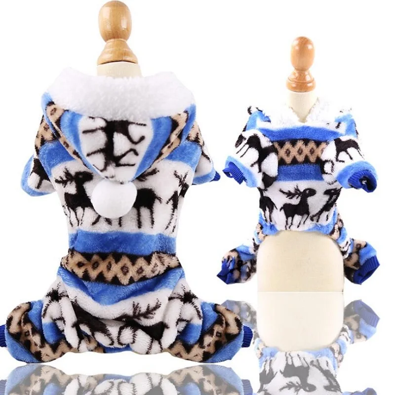 Пижамы для собак флисовый комбинезон для животных осенне-зимняя одежда для собак четыре ноги теплая одежда для кошек костюм для маленьких собак 20 - Цвет: blue