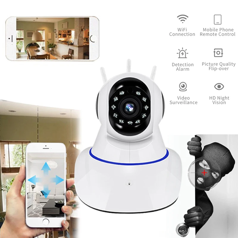 IP камера видеонаблюдения с двумя антеннами Wi Fi 360 градусов|Камеры