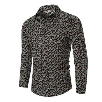 

Hawaiian Shirt for Men Fashion Long Sleeve Flower Shirts Male Floral Print Casual Blouse Man Autumn black red white