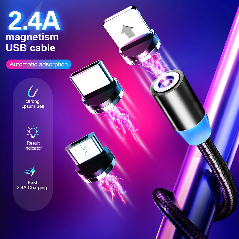 Magnetic Cable lighting 2.4A Fast Charge Micro USB Cable Type C Magnet Charger 1M Braided Phone Cable for iPhone Xs Samsung Wire