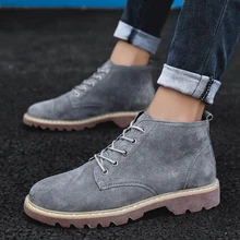 Большой размер 38-48, Мужская прогулочная обувь мужские ботильоны мужская обувь из натуральной кожи на шнуровке, мужские кожаные ботинки на шнуровке, обувь