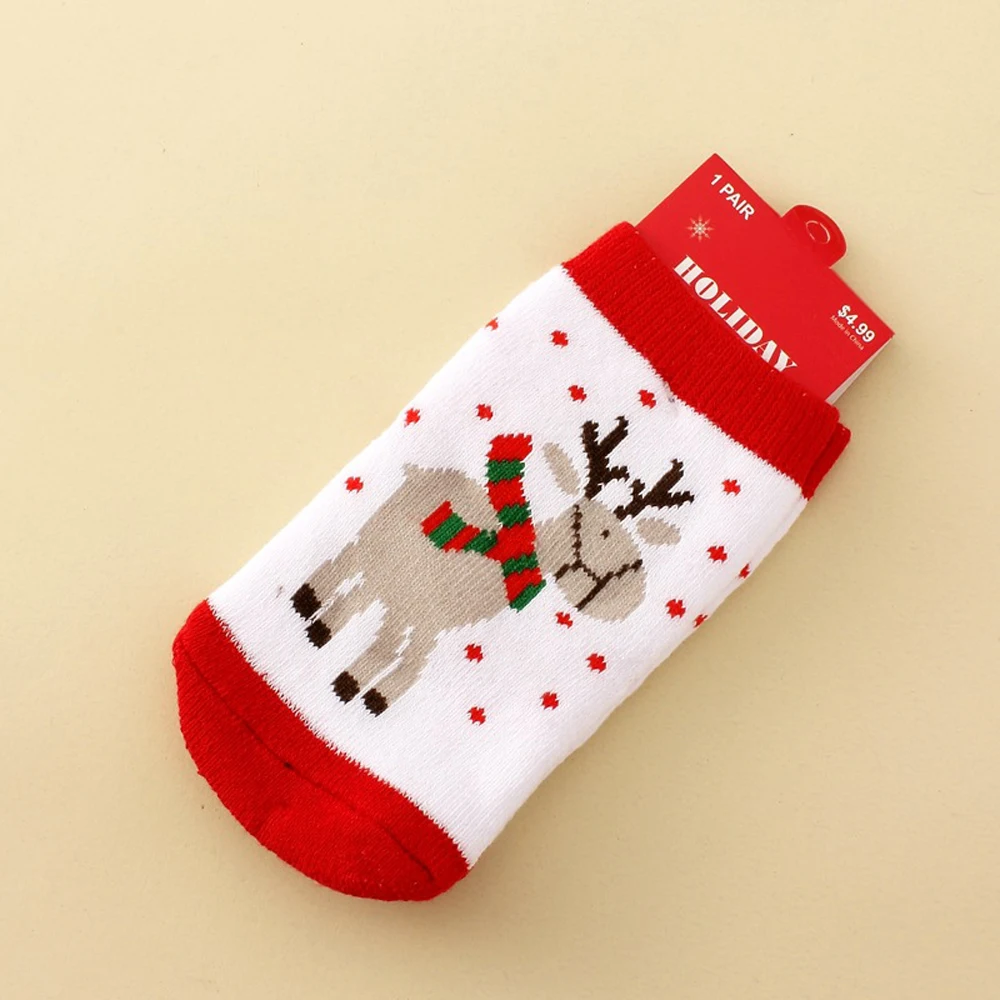 Хлопковые короткие носки для новорожденных; хлопковые носки для маленьких мальчиков и девочек; мягкие носки средней длины в рождественском стиле - Цвет: grey and white