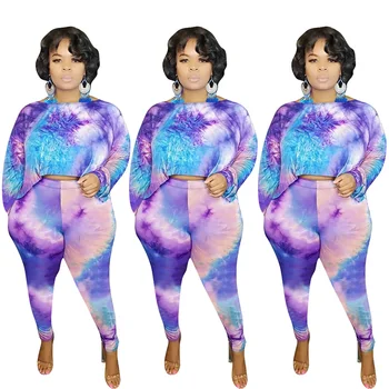 

Women's Fashion Tie-Dye Long Sleeve Sweatshirt Bodycon Pants Two-piece Street Suit