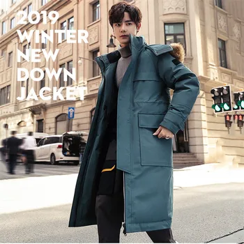 

90% White Duck Down Jacket Winter Men's Tooling Outdoor Down Coat Thick Warm Medium Long Raccoon Hairy Collar Down Jacket JIA464