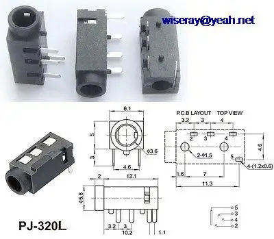 DHL/EMS 2500 шт 4Pin 1/8 дюймов 3,5 мм разъем для AV камер iphone наушники PJ-320L-A7