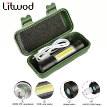 Lampe de poche LED Micro USB Rechargeable lanterne 3 Mode torche étanche intégré batterie lumière pour Camping Q5 & COB 2000LM ampoules