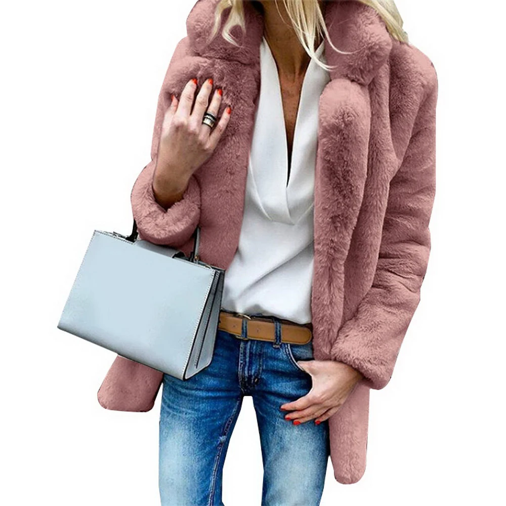 CALOFE Casual Long Faux Fur Cardigans Coat Thick Warm Winter Fluffy Long Sleeve Artificial Fur Jacket Female Outwear Slim Coat - Цвет: red
