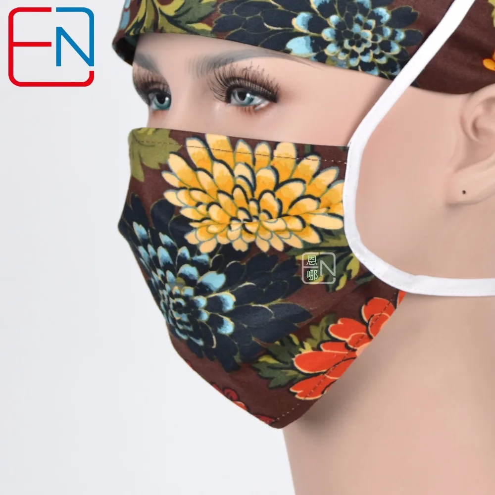 mask only Хирургические колпачки Hennar с регулируемой цветочной печатью, медицинские больничные шапочки, скраб для лабораторных клиник, зубная шапочка для операционной медсестры - Цвет: mask only