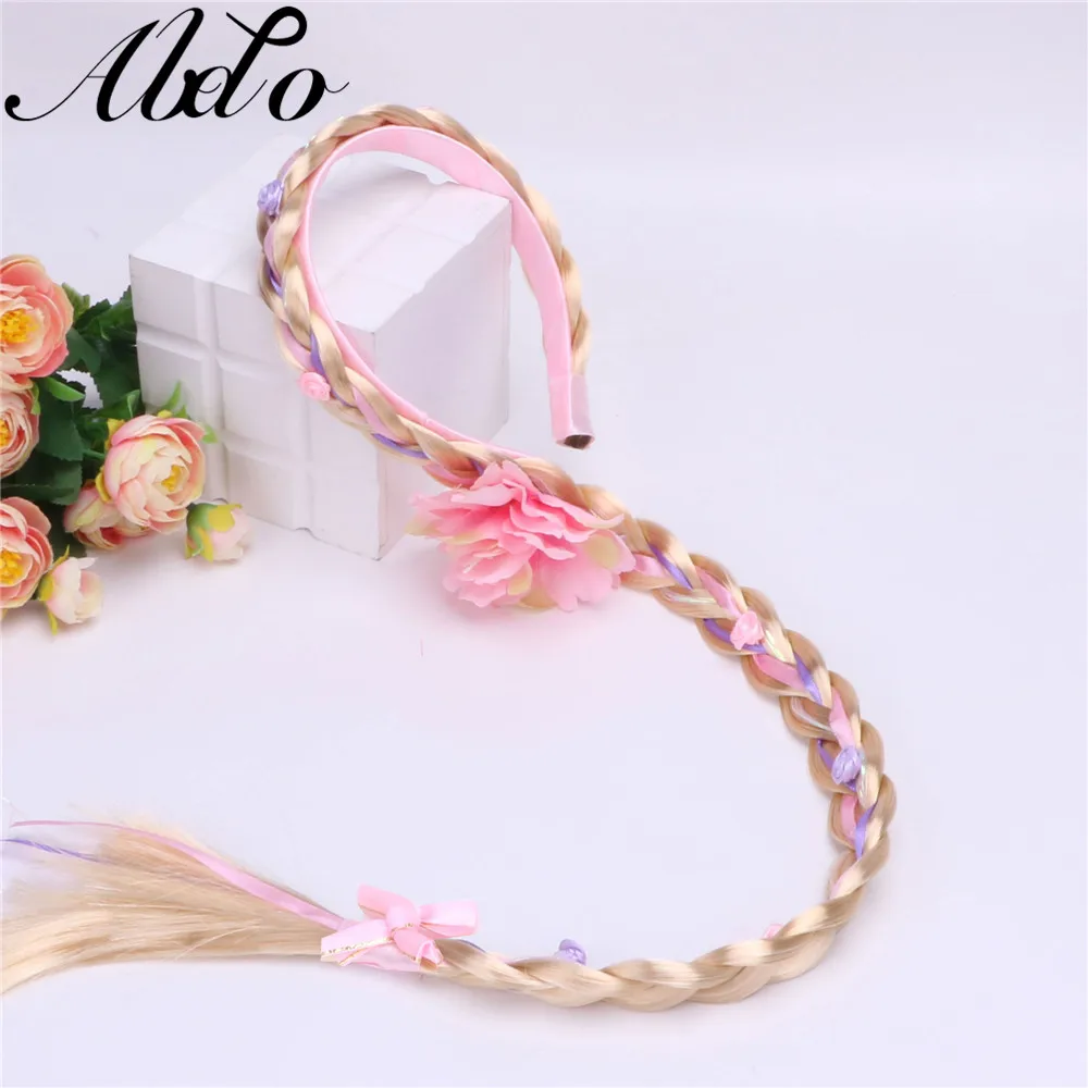 ABDO Girl Hair Accessories Blonde Cosplay Weaving Braid Tangled Rapunzel Hair Band For Baby Girls Princess Floral Headband 4