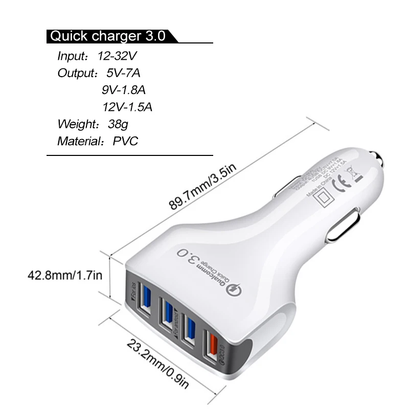 QC3.0 быстрое зарядное устройство 4 порта быстрая зарядка автомобильное зарядное устройство для samsung Xiaomi iPhone huawei автомобильное зарядное устройство для мобильного телефона