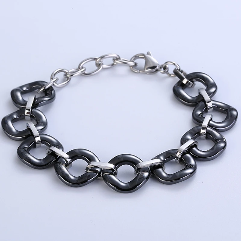 LOSTSOUL новые черные и белые модные Элегантные Простые неправильной формы круглые керамические нержавеющие простые застежки женские ювелирные изделия рок браслет