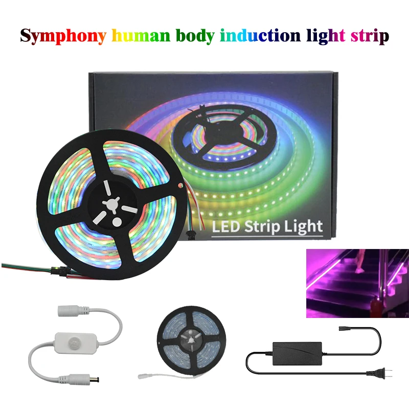 

Waterproof IP67 LED Light Strip WS2811 DC12V Human body induction LightLighting Bedroom Stairs Night Induction Lamp Flexible 5M