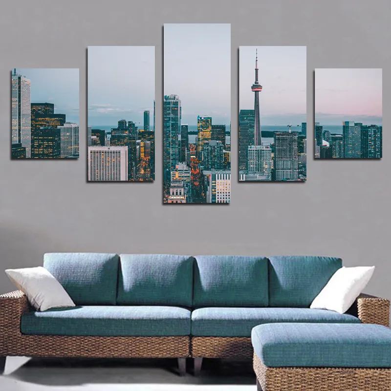 

5 Pieces Of Sunset City Minaret View Canvas Painting Home Decor Poster High-definition Printable Living Room Wall Art Picture