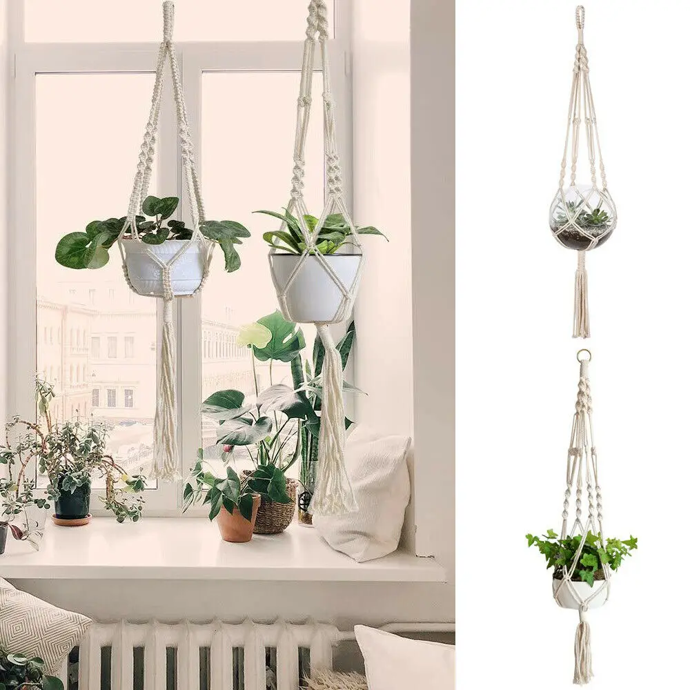 

2019 New Hanging Rope for Flower Pot Plant Hangers Indoor White Cotton Rope Flower Pot Hanger Macrame Plant Basket Rope