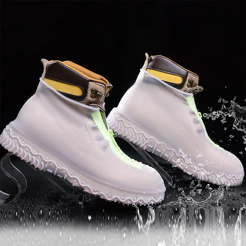 Shoe Covers New Waterproof Shoe Covers Men Reusable Silicone Shoe Cover Zipper Unisex Rubber Covers Women Washable