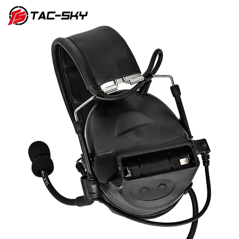 TAC-SKY U94 Kenwood plug PTT + COMTAC II silicone earmuffs outdoor hunting sports noise reduction pickup  tactical headset BK