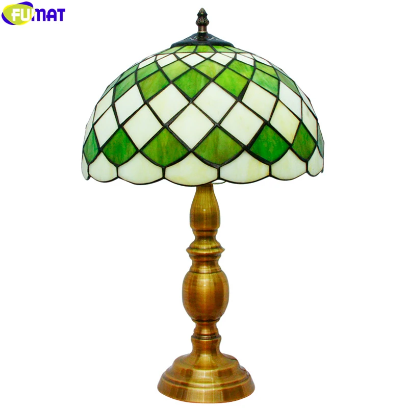 

FUMAT Tiffany Style Burberry Grid Table Lamp Stained Glass Desk Light Classical Reading Home Decorative Handicraft Lighting LED
